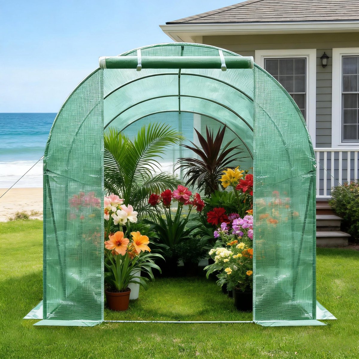 FloraGrace Kweektunnel – 300 X 200 X 190 Cm – Verzinkt Staal En Polyetheen – Groen – Met Ritsdeur En 6 Ramen Voor Tuin En Kweek