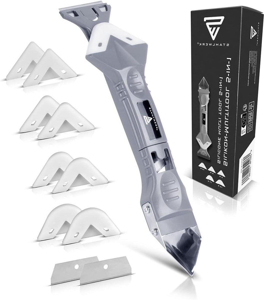 Siliconen Voeg Gereedschap - Voegenkrabber Schraper - Voegen Afwerken - 5-in-1 Multifunctioneel - 21 cm - Zilver