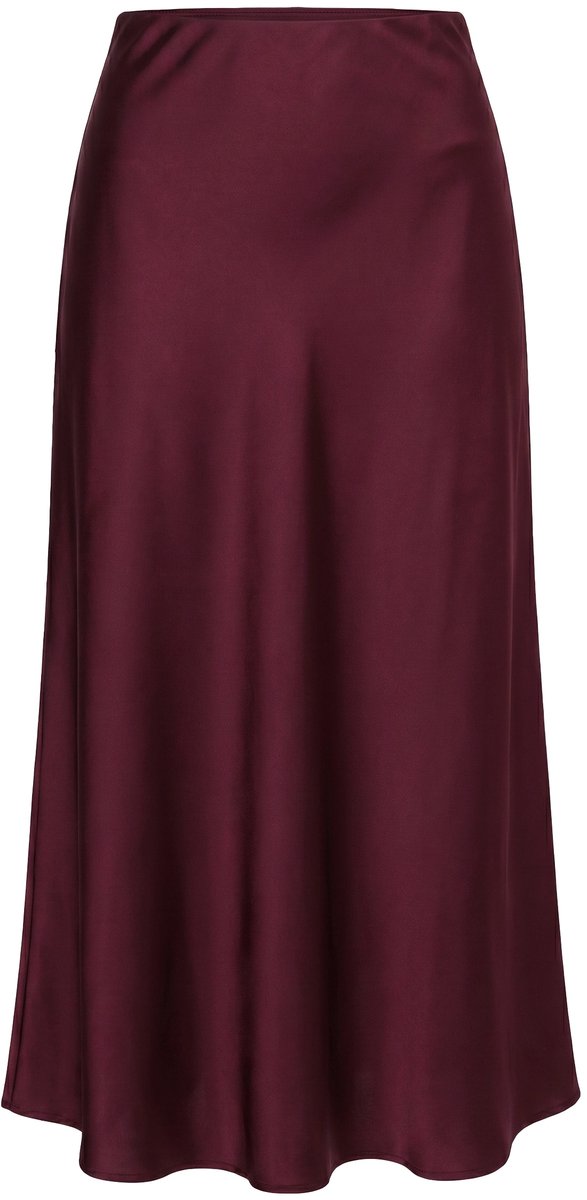MIAMODA - Dames - Maxi-rok van satijn A-lijn elastische tailleband - Wijnrood - Maat 58