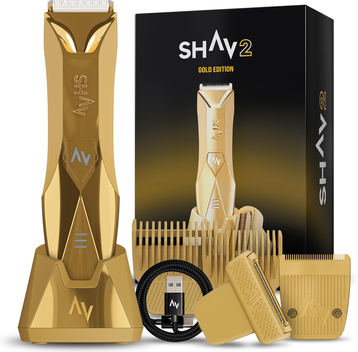 SnelShoppen - Intieme Scheerapparaat Man, 2-in-1 Bodygroomer Heren, Waterdicht, LED, USB-C, Huidvriendelijk, Geschikt voor Nat en Droog Scheren, Goud