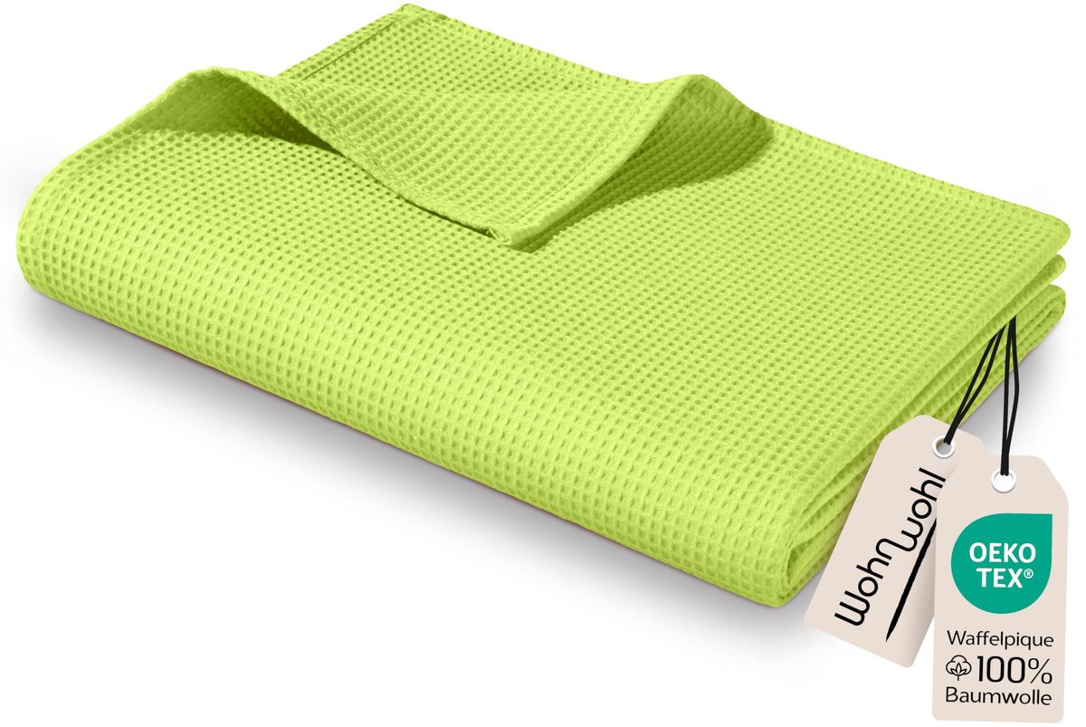 SnelShoppen - Wohnwohl Sprei van 100% katoen, Wafelpiqué Zomerdeken 150 x 200 cm, Luchtige Plaid in Groen, Onderhoudsvriendelijk en Veelzijdig Inzetba