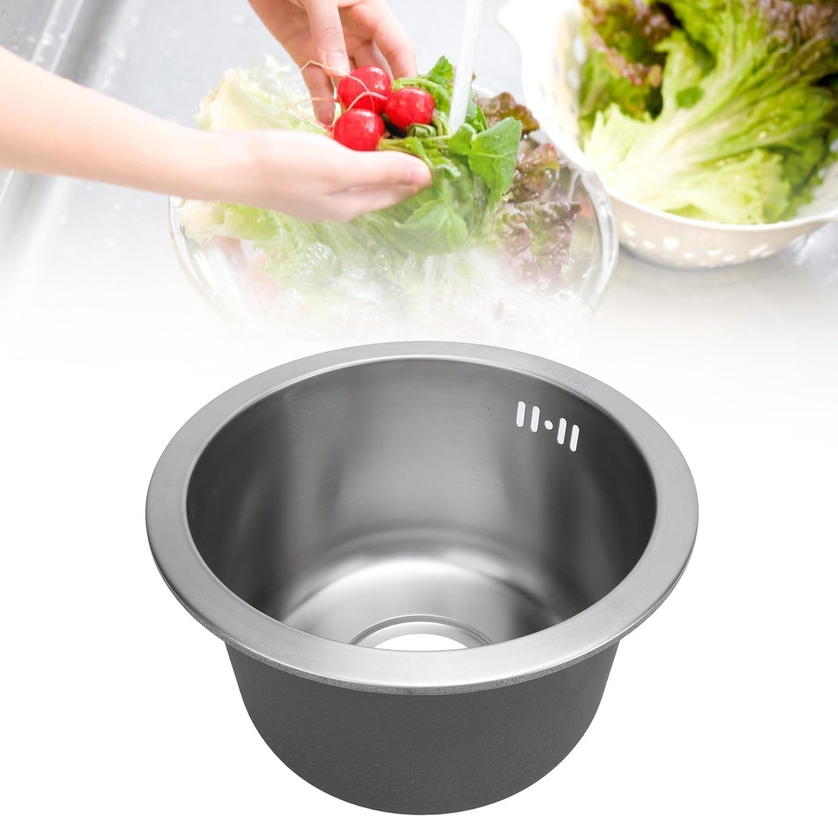 Dailygoods - Ronde Enkelvoudige Keukenspoelbak van Roestvrij Staal - 28 cm met Afvoer