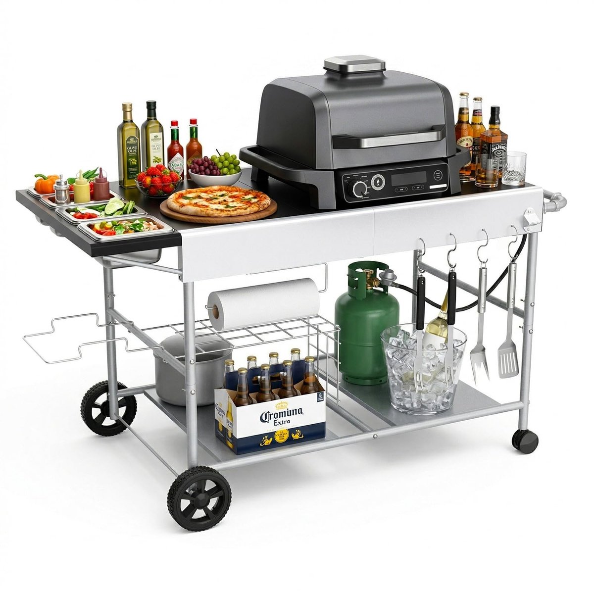 Dailygoods- Grillwagen met groot werkblad - Outdoor Grilltafel - Multifunctionele Tafel - Geschikt voor Pizzaoven - Keukenwagen - Brede Compatibiliteit