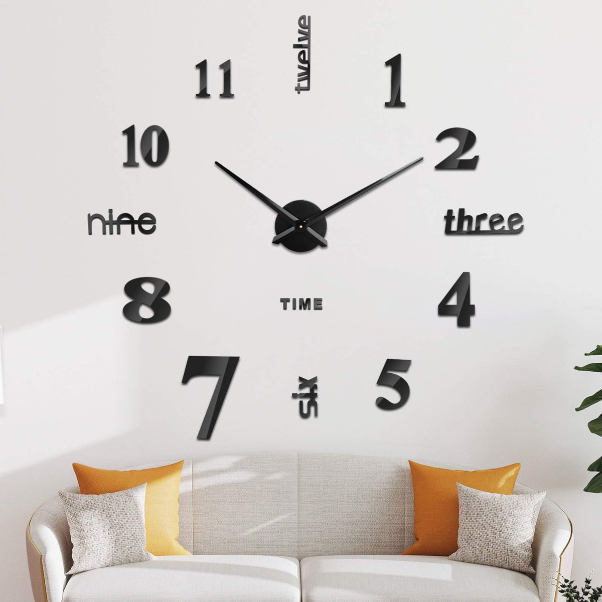 SnelShoppen - Frameloze 3D Wandklok Muursticker - Eenvoudig te Monteren - Mute Digitale DIY-Wandklok voor Thuiskantoor, Hotel, Restaurant - Zwart