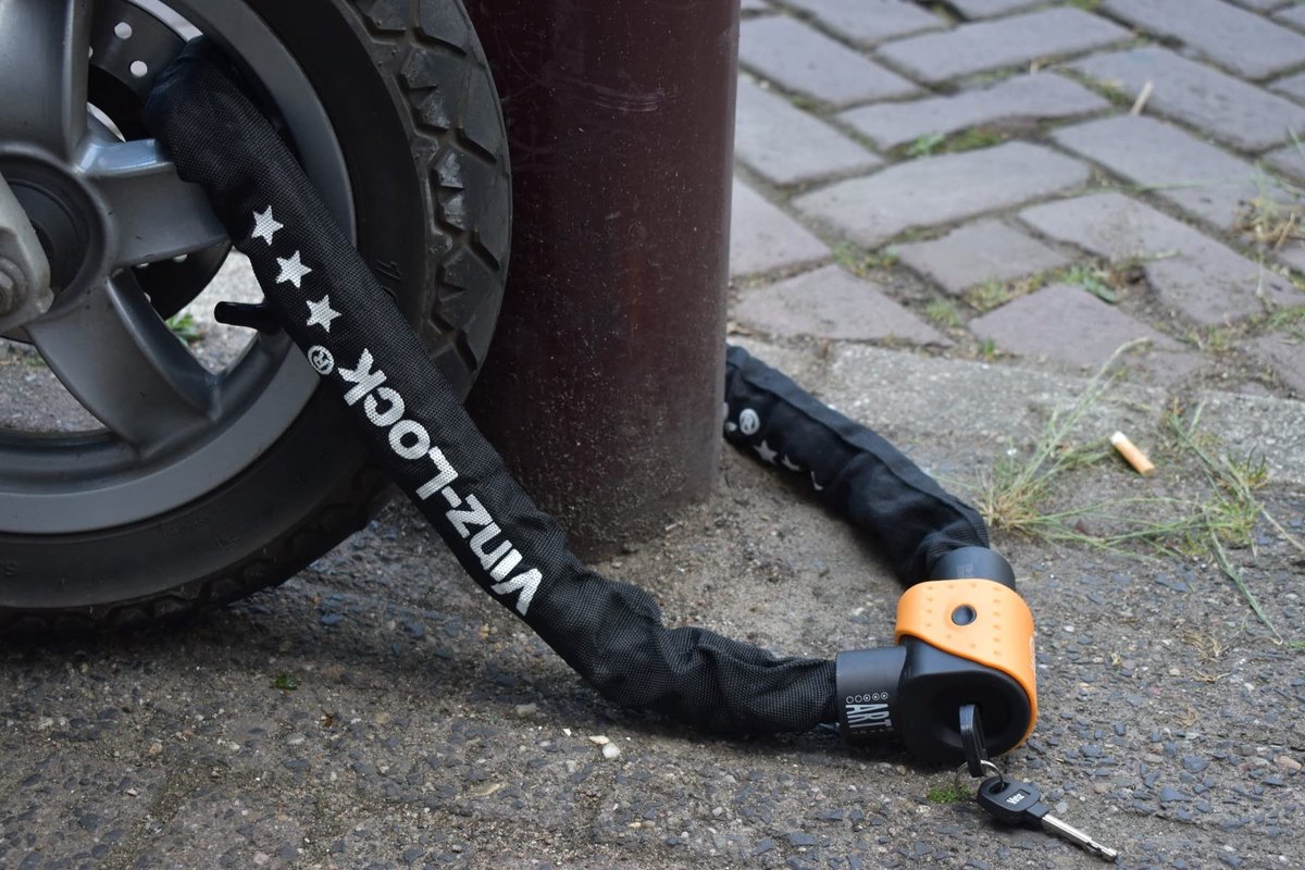 SnelShoppen - Kettingslot Scooterslot VINZ Jannu ART 3 - 120 cm - Hoogwaardige Beveiliging - ANWB Keuze - Zwart - Voor Fietsen, Scooters en Motorrijde