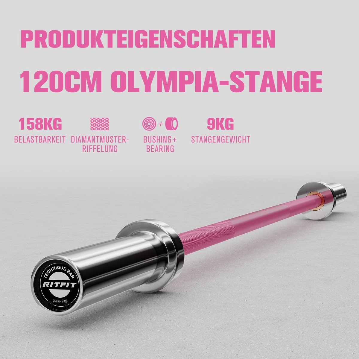 SnelShoppen - Olympische Lange Halterstang 120 cm, Ø 25 mm, 160 kg Draagkracht, Korte Halterstang voor Krachttraining, Met Naaldlager en Veiligheidscl