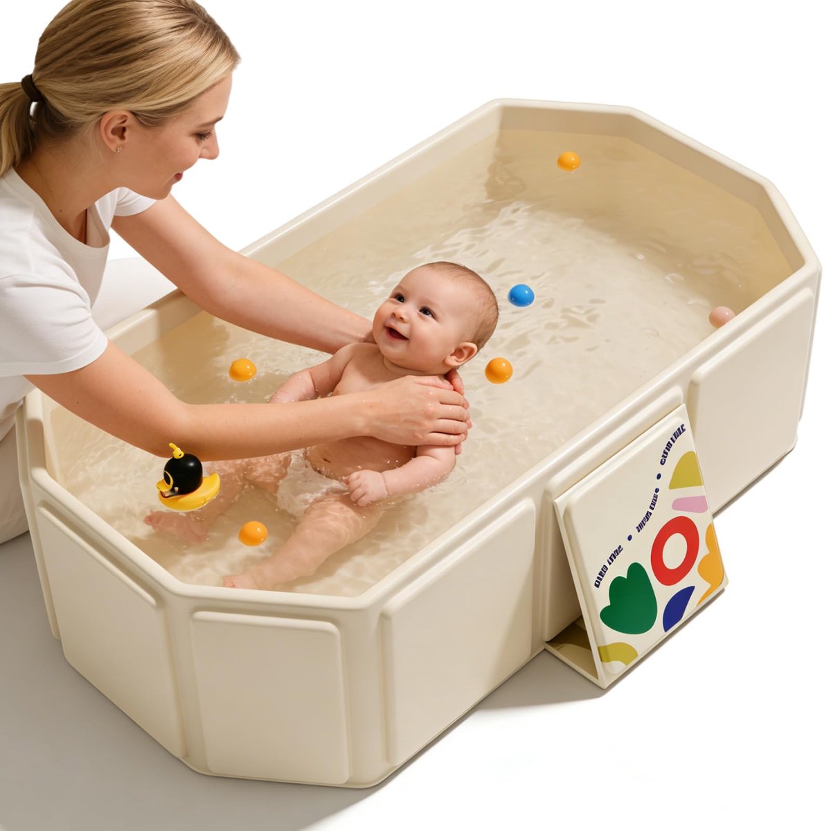 SnelShoppen - Opvouwbare Badkuip voor Kinderen 75 x 45 x 25 cm - Beige Draagbaar Babybad met Afvoerventiel - Geschikt voor 0-8 Jaar - Ideaal voor Thui