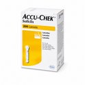 Verpakking met 200 Accu-Chek Softclix lancetten, wit met gele accenten.