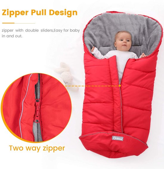 SnelShoppen - Universele Voetenzak Kinderwagen, Warme Wintervoetenzak voor Buggy en Wandelwagen, Waterdichte Dikke Thermofleece Voetenzak, Groot, Rood van Snelshoppen — afbeelding 2