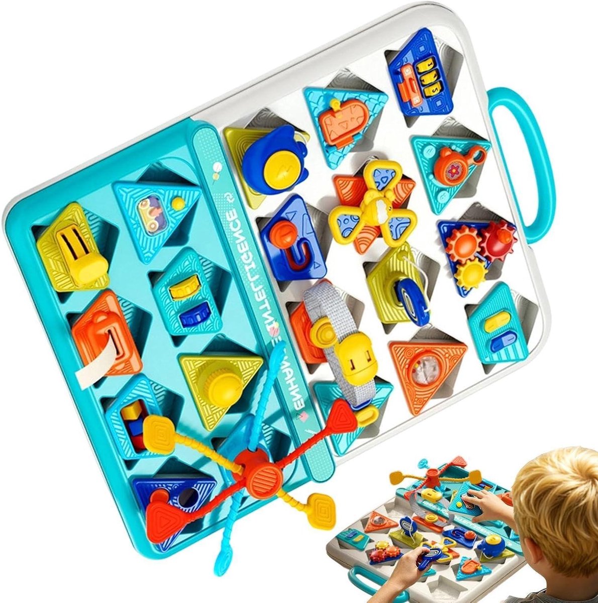 Sensorisch Bord - Activiteitenbord Educatief - Vroege Educatie - Met Handvat Vormen - 43.5 x 34 cm - Multicolore