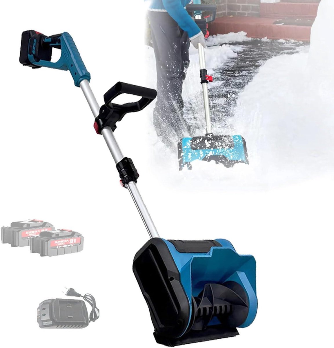 Snoerloze Sneeuwblazer - Elektrische Sneeuwschuiver - Sneeuw Ruimen - Dubbele Accu Wisselend Gebruik - 46x30 cm Werkbreedte - Zwart