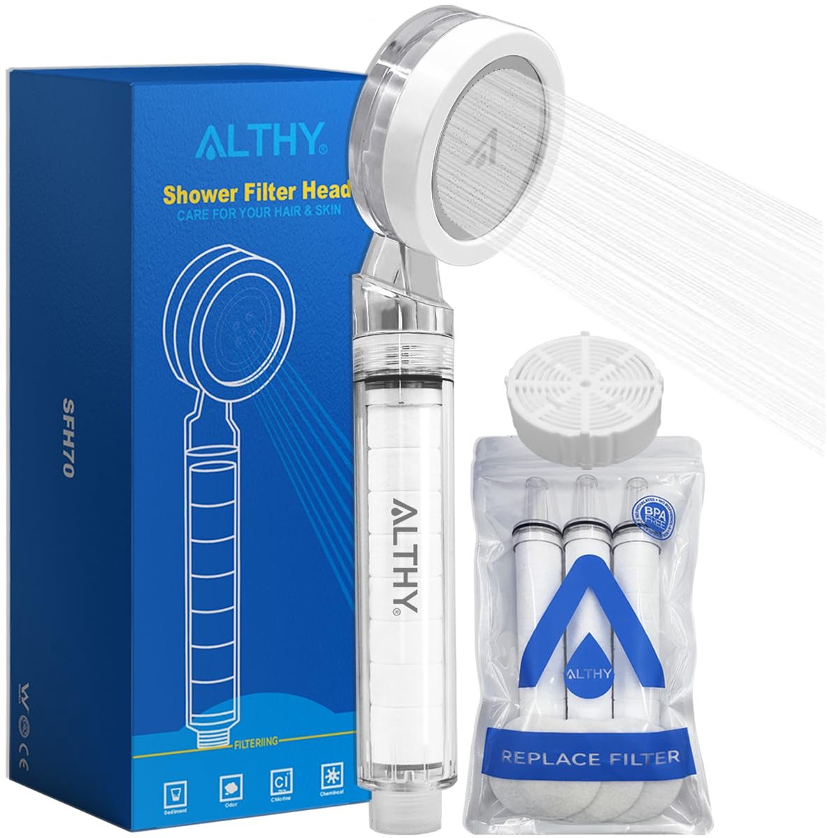 SnelShoppen - Douchekop met filter, Hogedruk SPA Handdouche, Waterfilter voor Chloor en Zware Metalen, Inclusief 1CS en 4PP Filters voor Huid en Haar