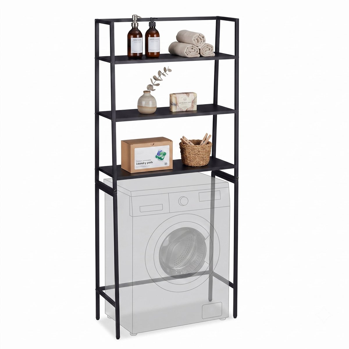 Wasmachine rek - 157x65x28 cm - zwart