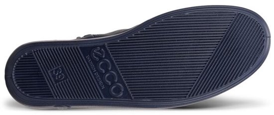 Blauwe ECCO laars, zool met ECCO-logo en 'Danish design' tekst.