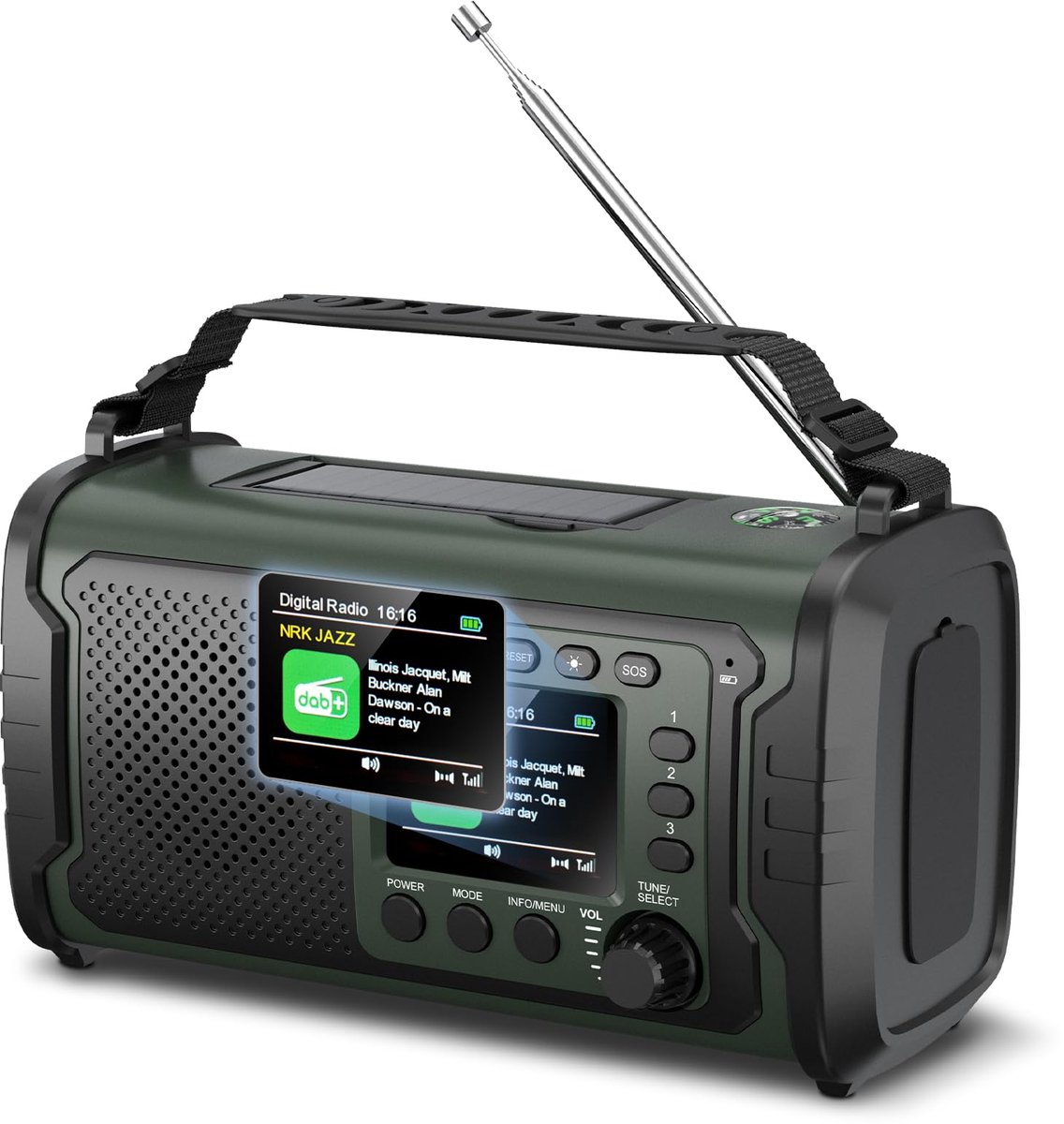 SnelShoppen - 27000mAh DAB+/FM Noodradio met Powerbank – Draagbare Solar- en Zwengelradio met Bluetooth 5.3, SOS-functie, Zaklamp & Leeslamp voor Camp