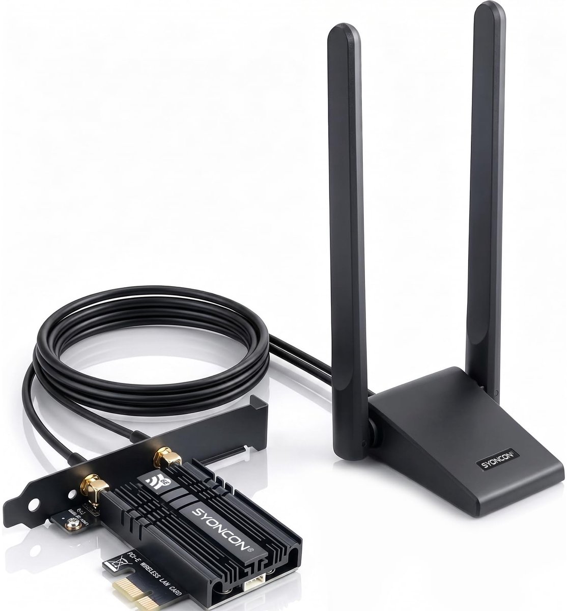 SnelShoppen - AXE5400S PCIe WLAN-kaart voor pc, WiFi 6E & Bluetooth 5.3, Tri-Band 6GHz/5GHz/2,4GHz, Netwerkkaart voor Windows 10/11 met verbeterde ant