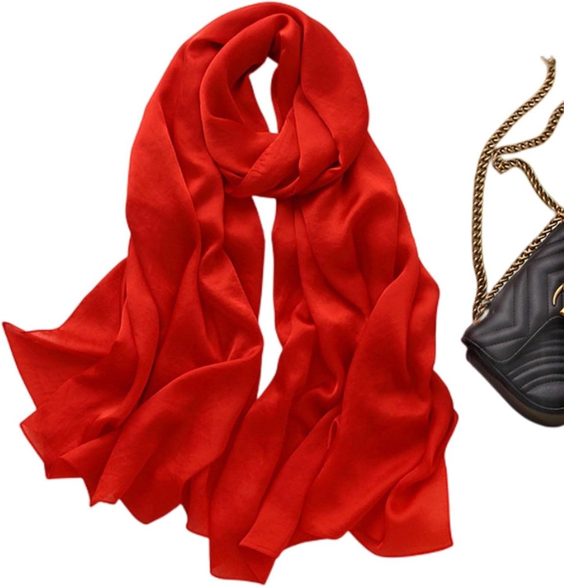 Zijden Dames Sjaal - Bandana Hoofddoek - Veelzijdige Accessoire - Lichtgewicht Ademend - Langer dan 175cm - Eff effen kleur