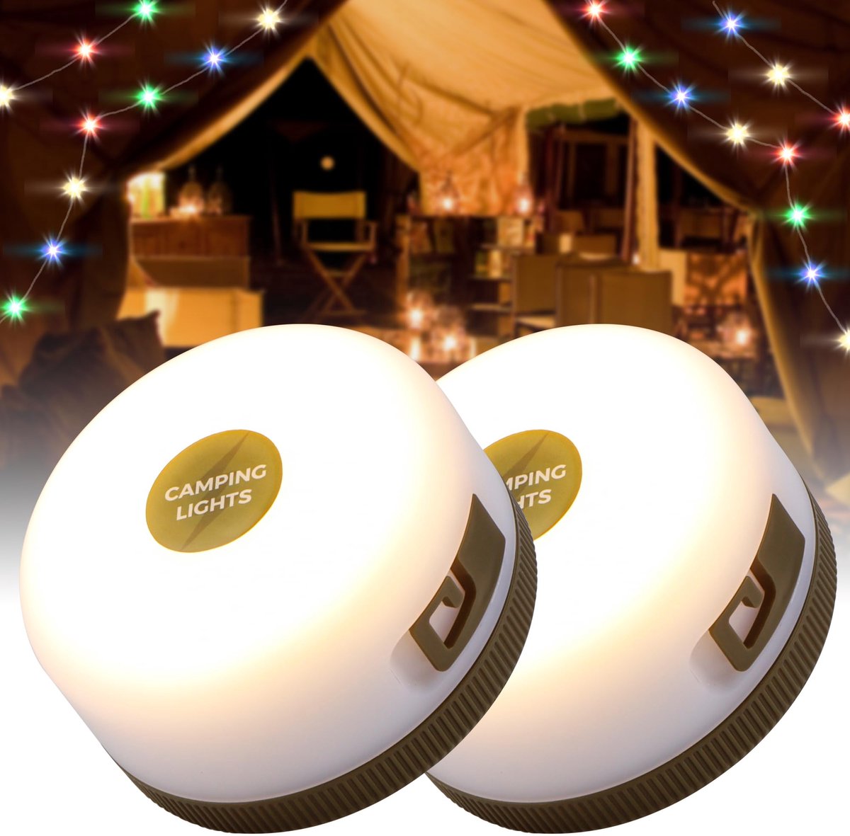 SnelShoppen - 2-pack Camping-lichtsnoeren Draagbare Hanglampen voor Buiten 8 m met 5 Verlichtingsmodi IPX4 Waterdicht Oplaadbare LED-lichtsnoeren voor