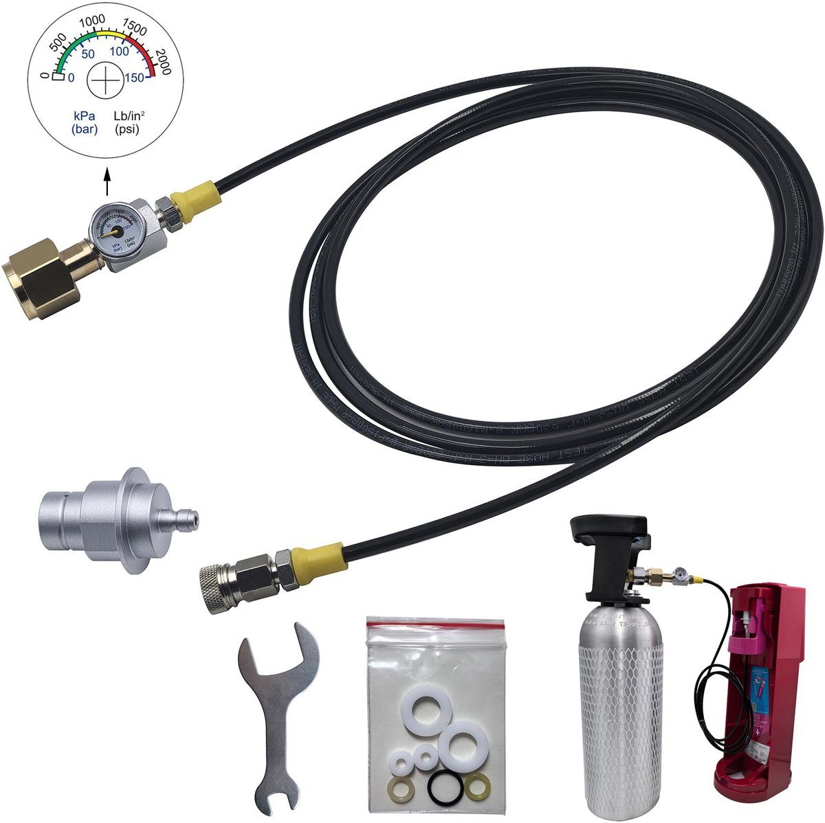 SnelShoppen - Gaia Terra Duo Art Sodawater-machine met CO2-vulling, 2,5 m slang, vulstation met Quick Connect-adapter en manometer voor thuis, feest e