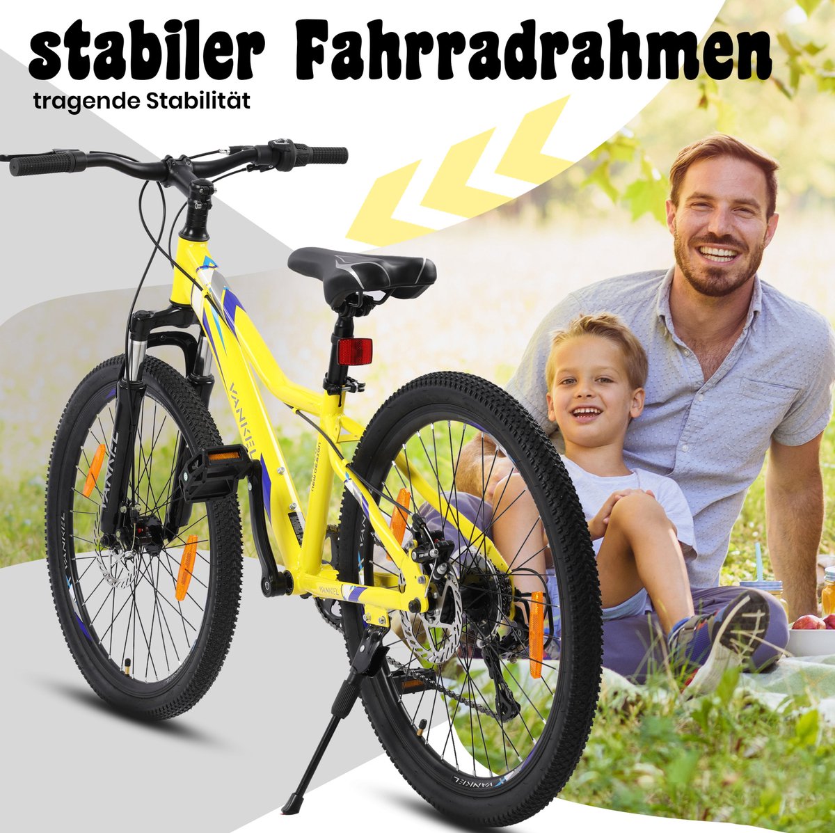 HAUSS SPOLE Kinderfiets – 24 Inch Mountainbike Met 6 Versnellingen – IJzeren Frame – Geel – Met Voorvering En Schijfremmen Voor Kinderen