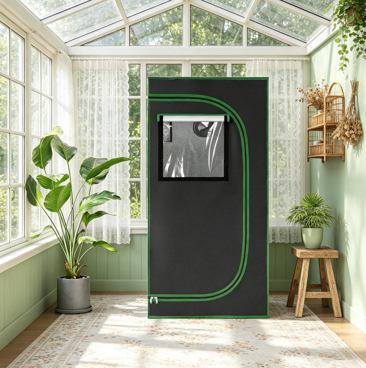 HAUSS SPOLE Kweektent – 60 x 60 x 120 cm – Verstelbare Ventilatie – Oxford Stof en Stalen Frame – Zwart Groen – Voor Binnen, Balkon of Garage