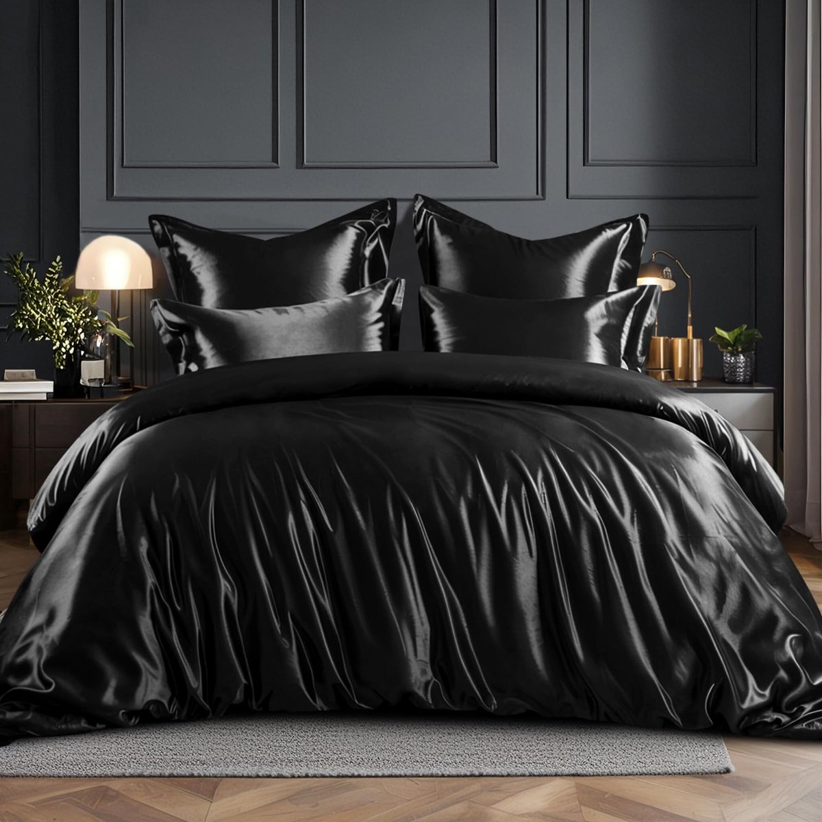 SnelShoppen - Luxe Satijnen Beddengoed 200x200 cm - Zwart Dekbedovertrek met Zijdeglans - Beddenset met Ritssluiting voor Haar en Huid - Perfect voor