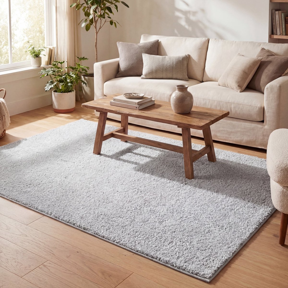 NATURL. Hoogpolig vloerkleed - Lofty Licht Grijs - 120x170cm
