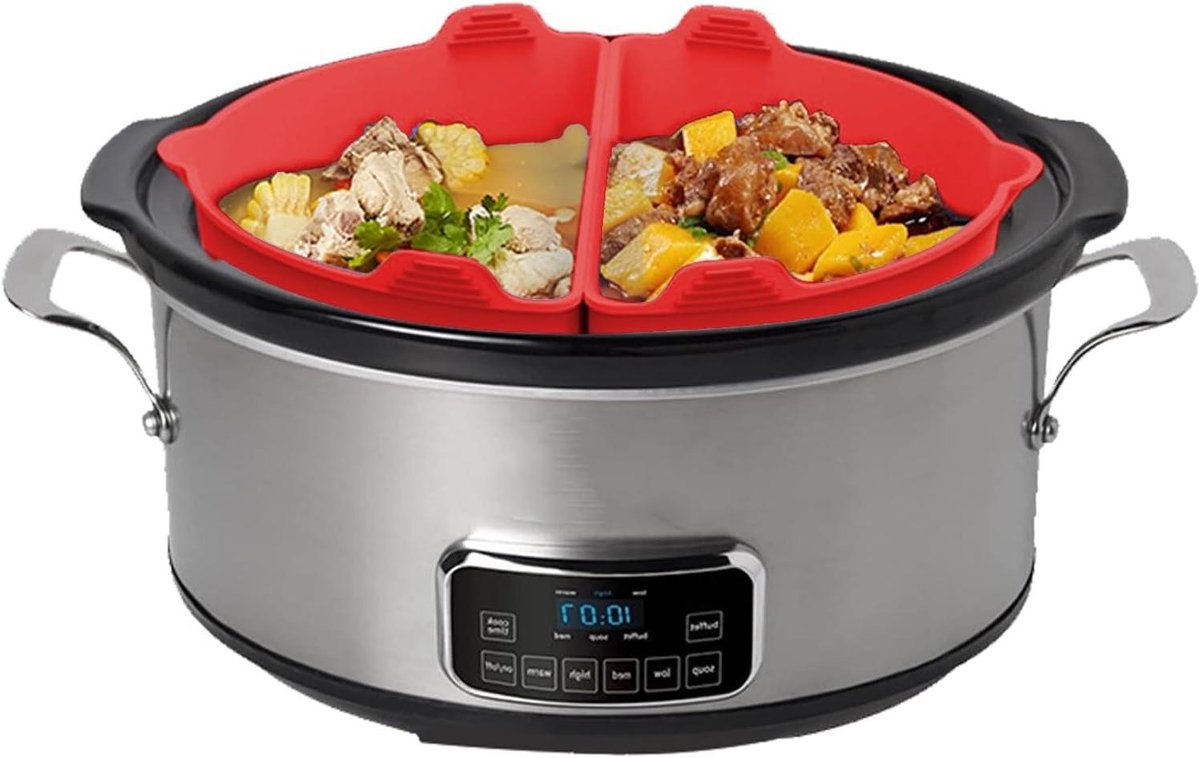 Slowcooker Liner met Scheiding Silicone Separator Maaltijden Bereiden Smaak Scheidend 6-8QT Rood