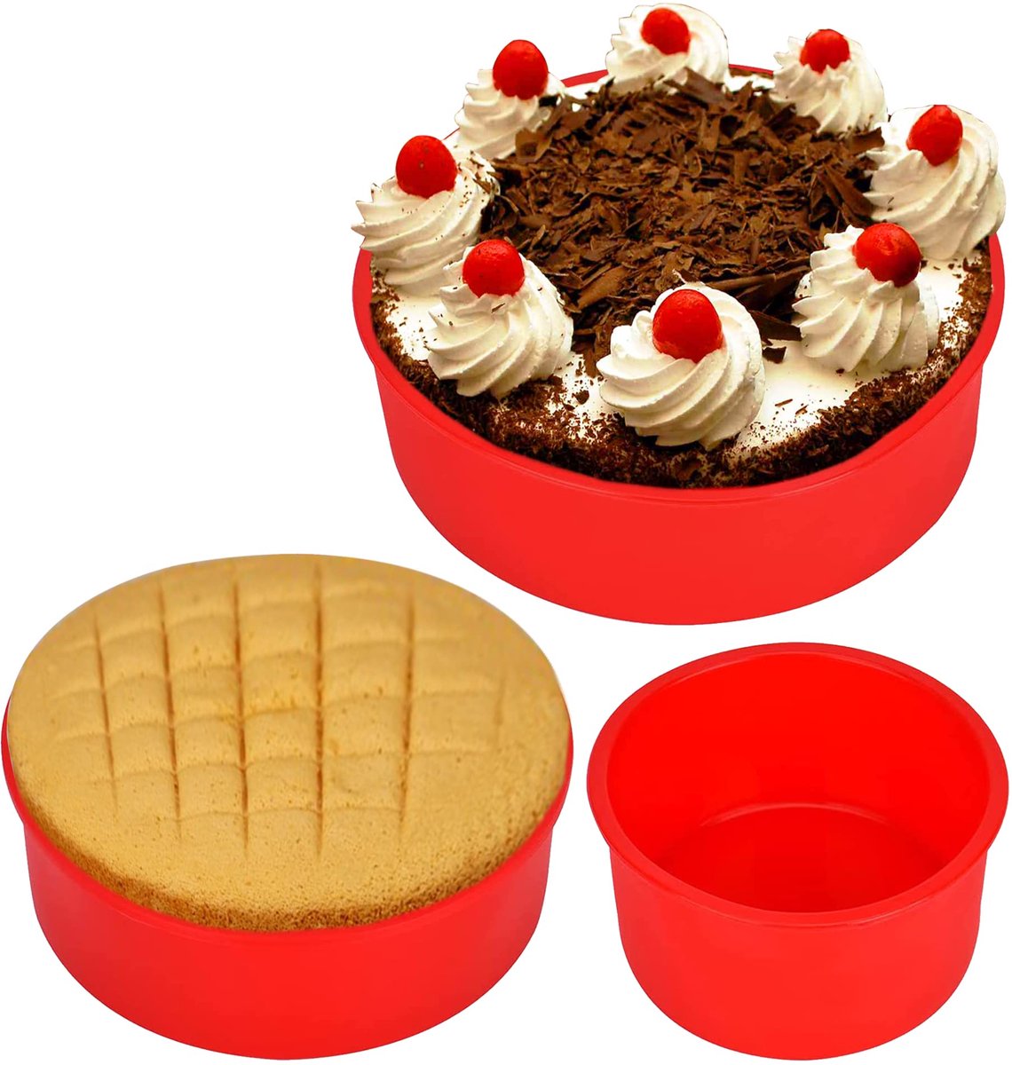 SnelShoppen - 3x Ronde Siliconen Bakvormen voor Cake, Quiche en Meer - Luchtfriteuse Geschikt - Antiaanbaklaag - Rood - Ideaal voor Keuken en Feestjes