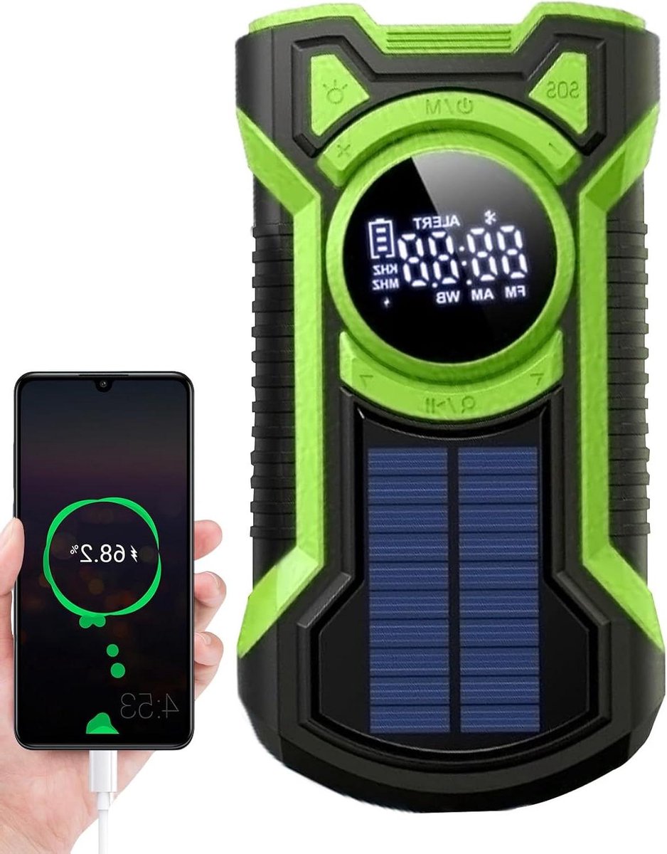 Noodradio Hand Crank - Dynamo Radio Noodgeval - Stroomuitval Voorbereiding - 5000mAh Batterij - 16.5 cm - Groen