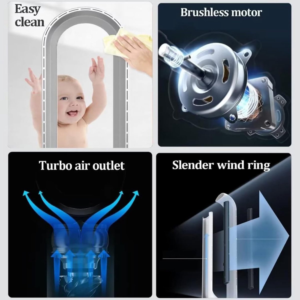 Bladloze Torenventilator - Staande Ventilator Zuiveraar - Frisse Lucht Creëren - Veilig Zonder Bladen - 58 cm - Blauw – foto 2