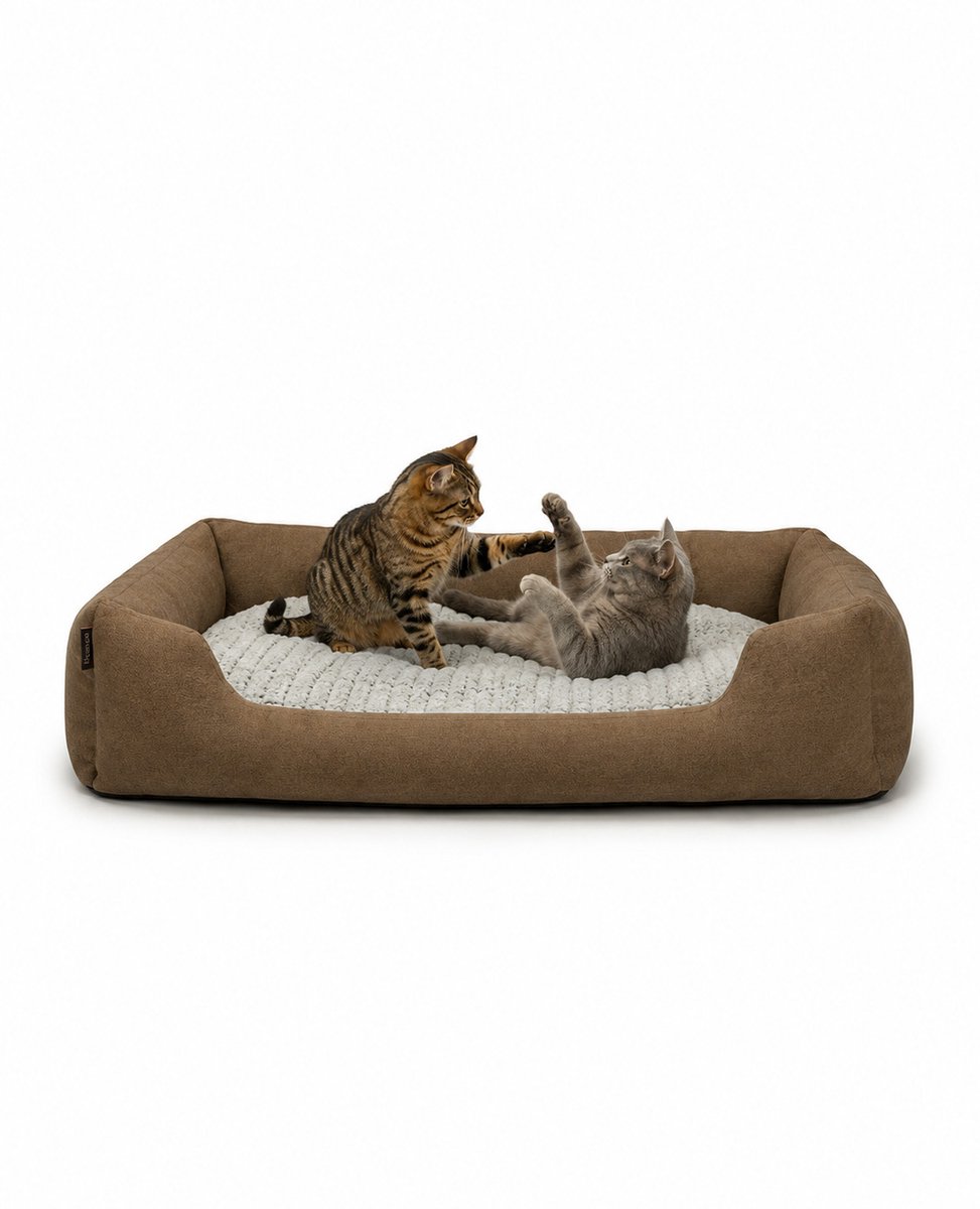 lionto Kattenbed, omkeerbaar kussen & lage instap, 110x80 cm bruin