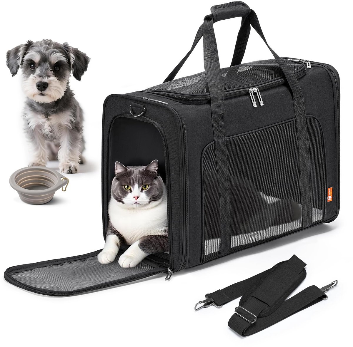SnelShoppen - Opvouwbare Hondentas Vliegtuig 55x40x23 cm voor Honden en Katten, Transporttas tot 12kg, Inclusief Opvouwbare Reiskom, Ideaal voor Reise