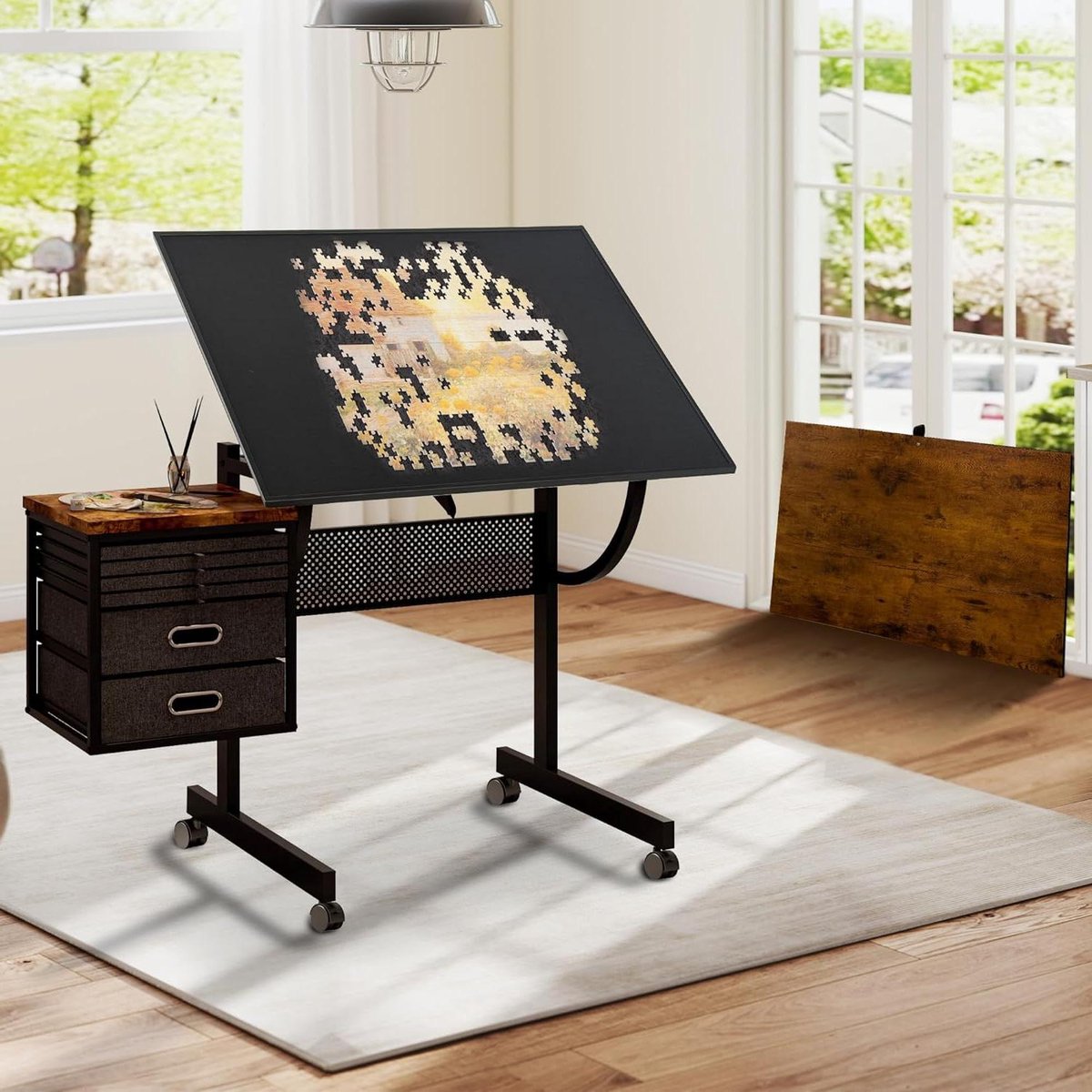Puzzeltafel Metaal - Hobbytafel Legpuzzel - Puzzels Sorteren - Verstelbaar Werkblad - 115 x 64 x 74.5 cm - Zwart