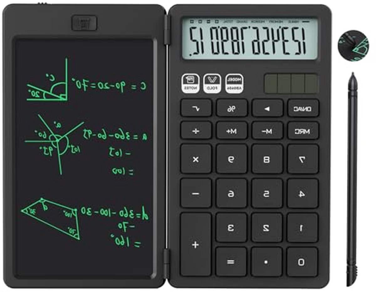 Rekenmachine Schrijftablet - Notitie Rekenmachine - Dagelijkse Berekeningen - Uitwisbaar Schrijfblok - 6.5 Inch - Zwart