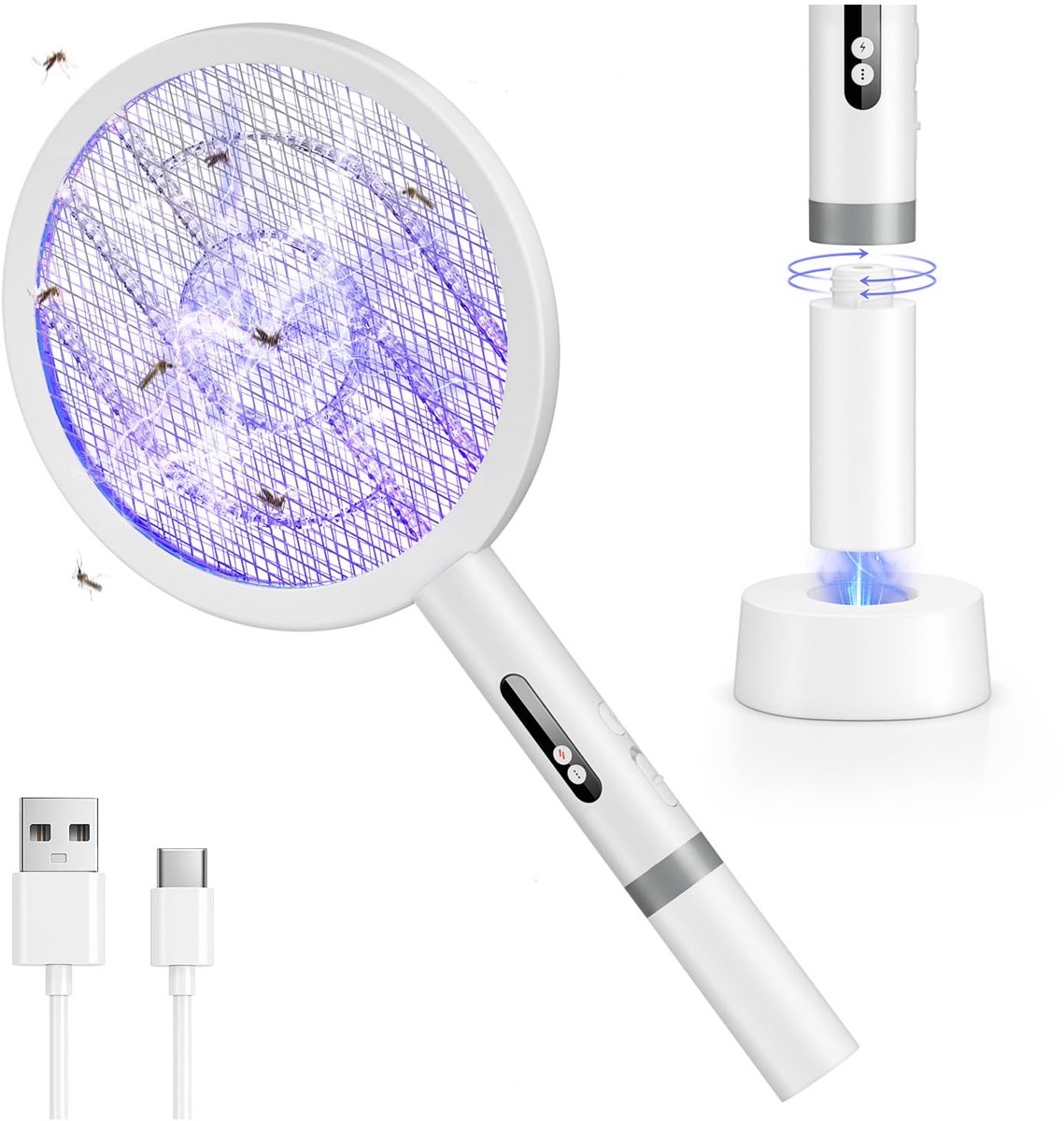 SnelShoppen - Elektrische Insectenracket 4000V - Krachtige Muggenracket met 1800 mAh - USB-oplaadbare Vliegenmepper met 3 Laags Bescherming - Perfect