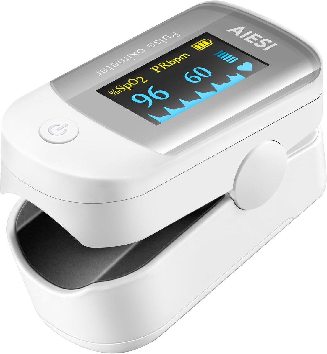 SnelShoppen - Professionele Vingerpulsoximeter AIESI® - Gecombineerde Pulsoximeter met Instelbaar Kleurendisplay A2, Inclusief Batterijen en Etui, 24