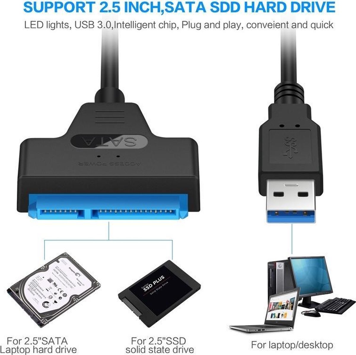 MODGAL Disque dur externe ultra fin pour ordinateur portable, disque dur  SSD 520 Mo/s USB 3.0/USB 2.0 port SATA Support disque dur 2,5 avec voyant  LED : .fr: Informatique