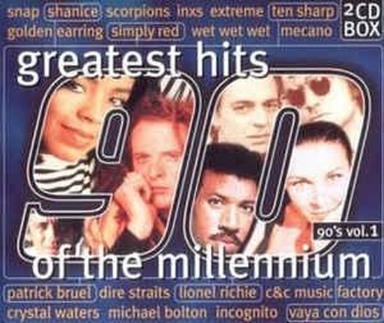 Voorkant cd hoesje met collage van gezichten en tekst 'Greatest Hits of the Millennium 90's vol.1'.