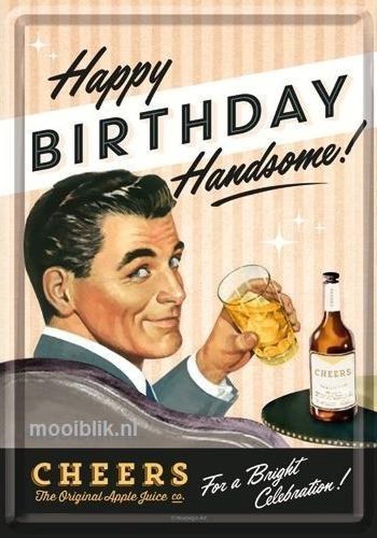 Happy Birthday Handsome! Metalen Postcard 10x14 cm