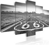 Schilderij - Route 66 - Zwart en Wit , 5 luik