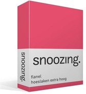 Snoozing - Flanel - Hoeslaken - Extra Hoog - Lits-jumeaux - 180x210/220 cm - Fuchsia