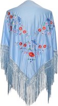 Spaanse manton  - omslagdoek - licht blauw bij verkleedkleding of flamenco jurk