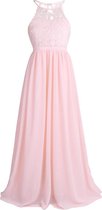 Feestjurk kids halter lang roze 146/152