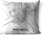 Buitenkussen - Stadskaart - Wolvega - Grijs - Wit - 45x45 cm - Weerbestendig - Plattegrond