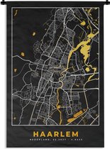 Wandkleed - Wanddoek - Stadskaart - Haarlem - Goud - Zwart - 120x180 cm - Wandtapijt - Plattegrond