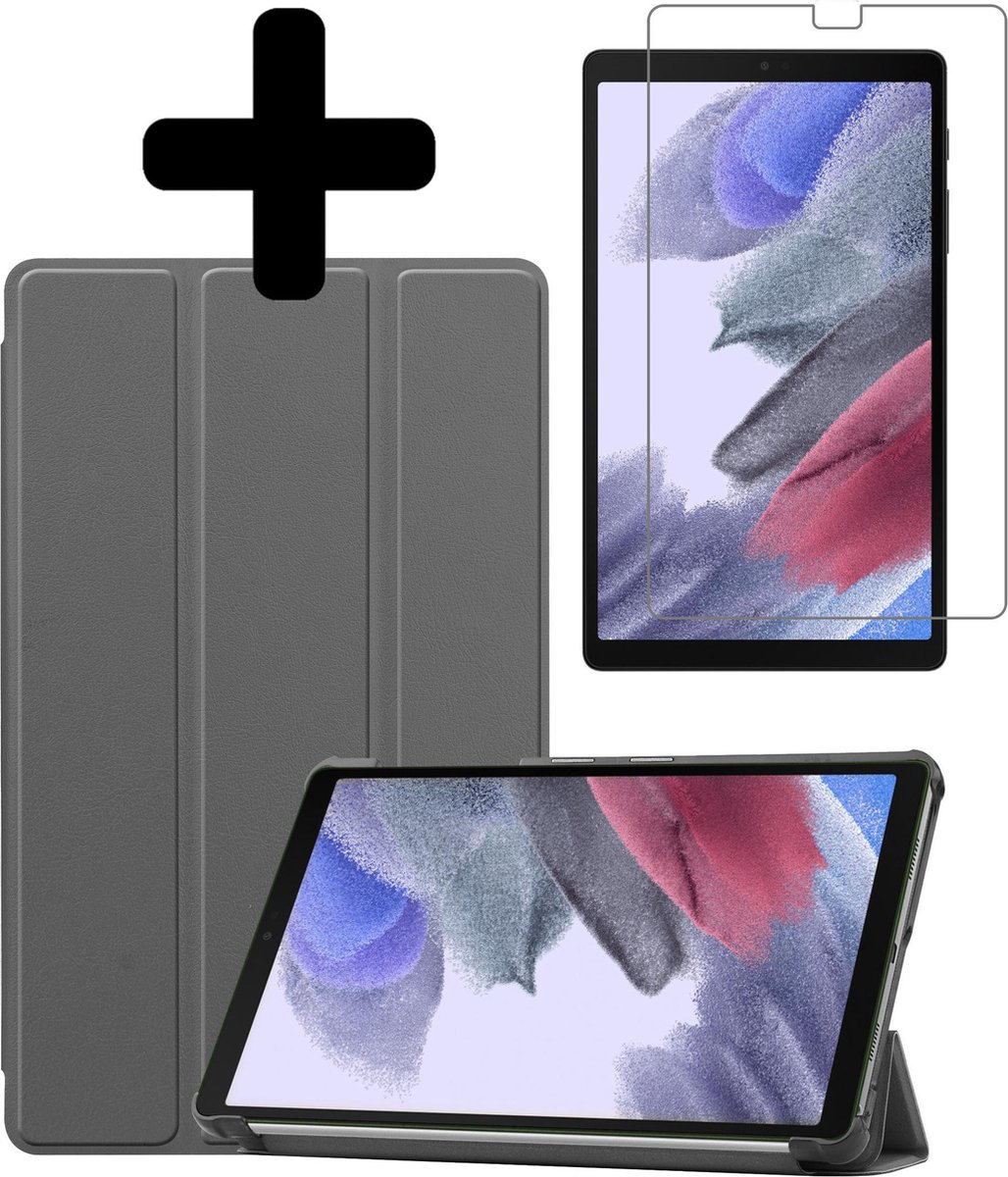 Hoesje - Geschikt voor Samsung Galaxy Tab A7 Lite - Met Screenprotector - Hardcover Book Case - Trifold Bookcase Hoes - Hard Cover - Tablethoes - Grijs