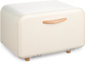 Boîte à pain en métal Navaris - Ouverture frontale - Design rétro - Opbergbox pour la cuisine - Boîte à pain avec manche et pieds en bois - Crème
