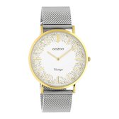 OOZOO Vintage series - Gouden horloge met zilveren metalen mesh armband - C20135 - Ø40