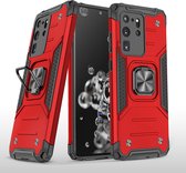 Samsung S20 Ultra Hoesje - Heavy Duty Armor hoesje Rood - Galaxy S20 Ultra silicone TPU hybride hoesje Kickstand ringhouder met Magnetisch Auto Mount